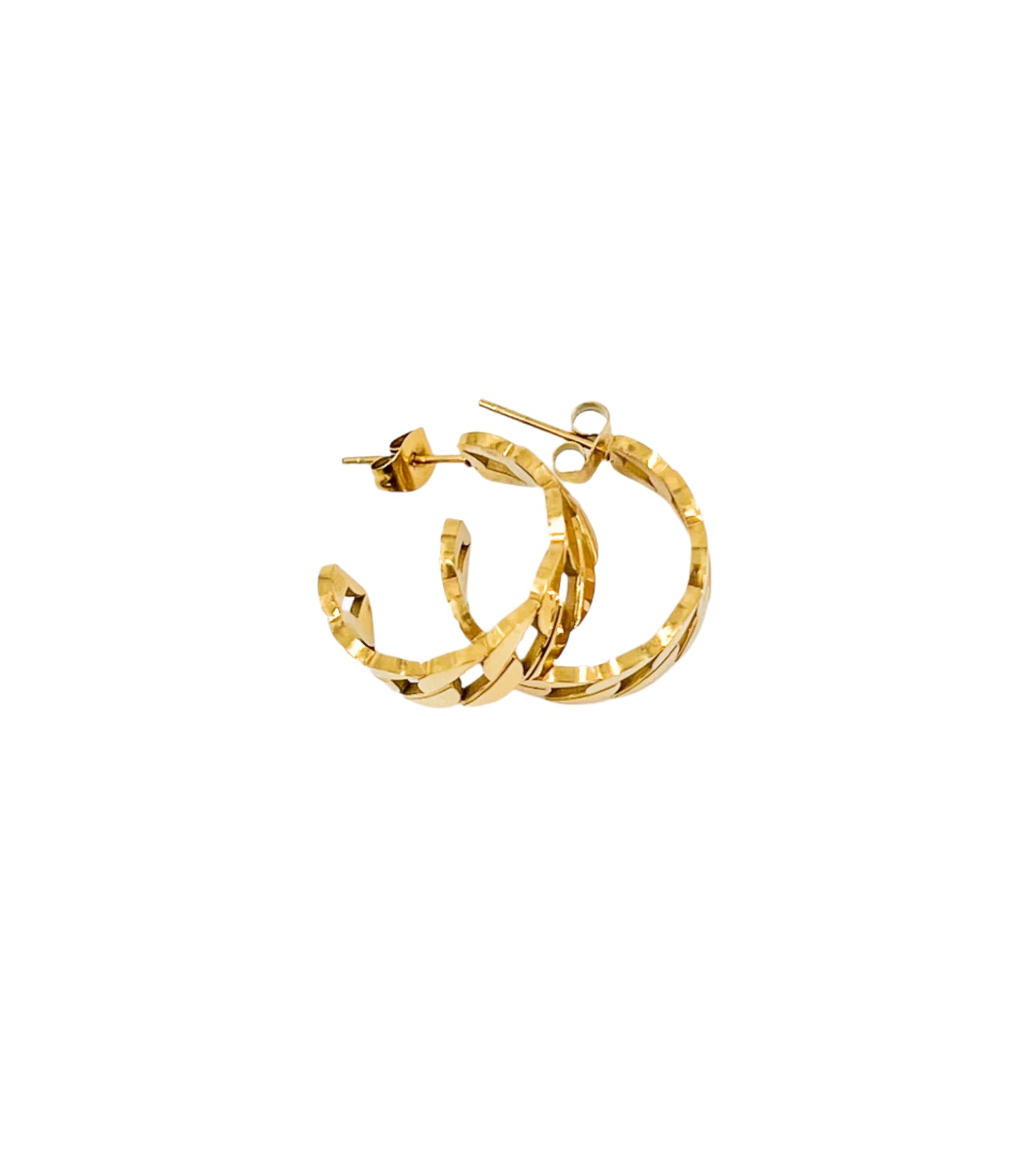 cuban link style earrings in gold