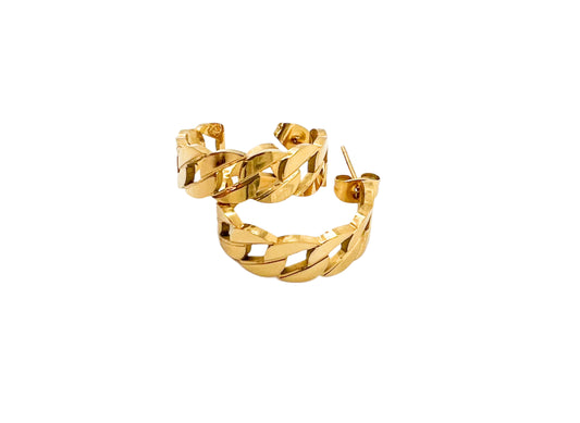 cuban link style earrings in gold