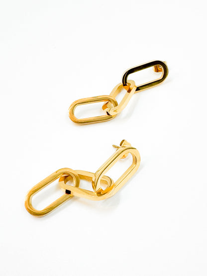 Large paperclip link earrings in gold