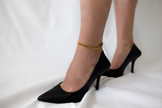 cuban link style anklet gold plated on model